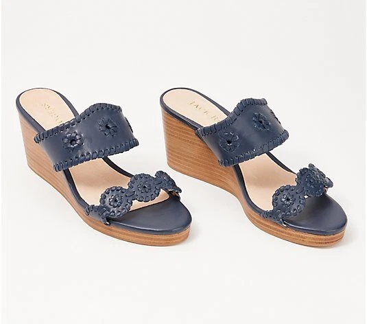 New Jack Rogers Womens Midnight Navy Caroline Leather Wedge Sandals Size 11