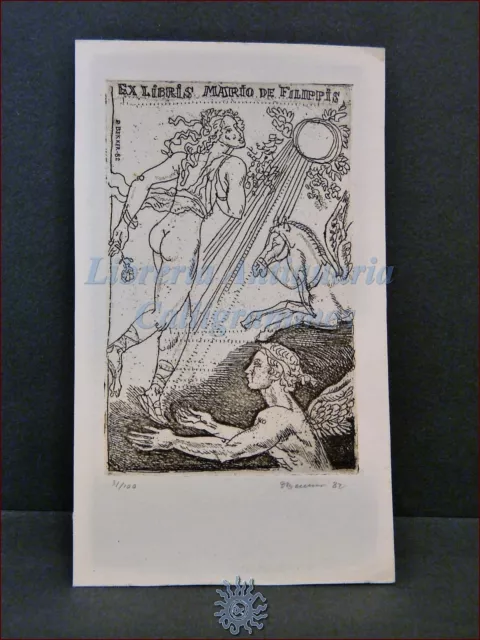 EROTICA - Ex-Libris Originale Firmato D. BEKKER Grecia Mitologia De Filippis