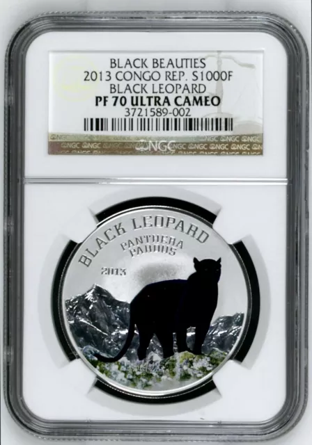 2013 S. 1000 Francs Congo Rep. NGC PF-70 Ucam  Black Leopard  Pop2/0  SZ0115/RCE