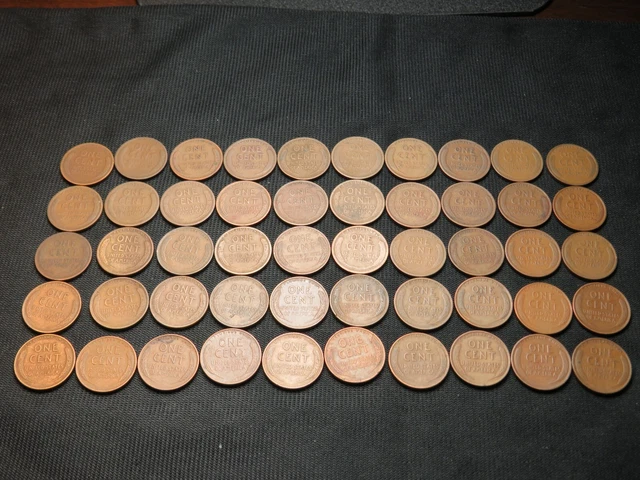 1909-1938 S  Lincoln Wheat Cent Penny roll lot 50 different coins old US Copper 8