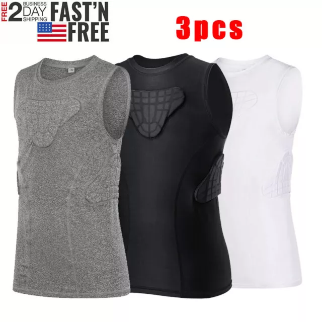 3PCS Youth Kid's Padded Compression Shirt Under Vest Rib Chest Protector US