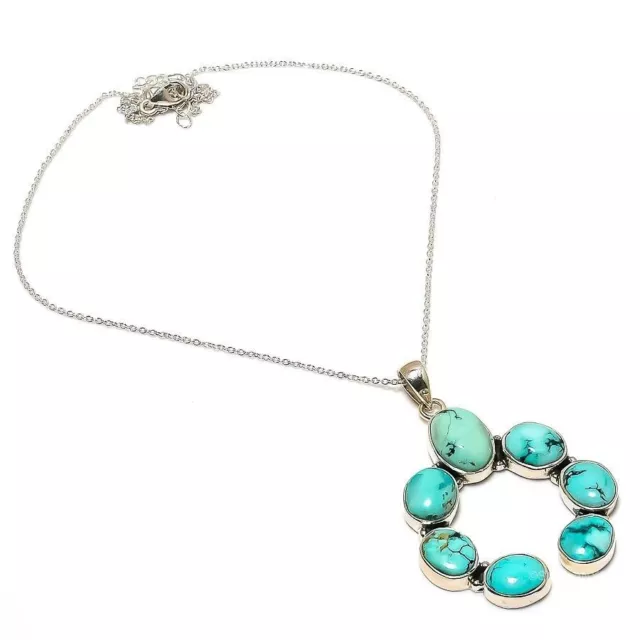 Natural Tibetan Turquoise Gemstone Chain Necklace 925 Sterling Silver For Girls