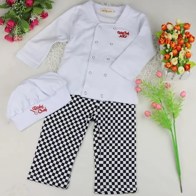 Baby Boy Cook Chef Outfit Romper Fancy Costume Clothes Top Shirts Pants Hat 3PCS 3