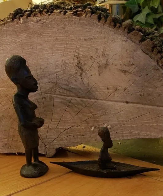 Vintage Tanzania Hand Carved Ebony Wood African Art Statues