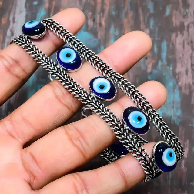 Blue Evil Eye Gemstone Handmade Gift Bracelet 7-8" Y999
