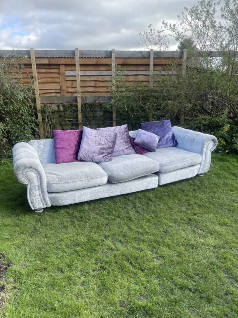 Large Crushed Silver / Grey Velvet Chesterfield Sofa Large 3 Seater Sofa Purple