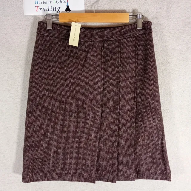 Ann Taylor Skirt Tweed Herringbone Size 6 UK 10 Brown Brand New Tags $58 Pleated