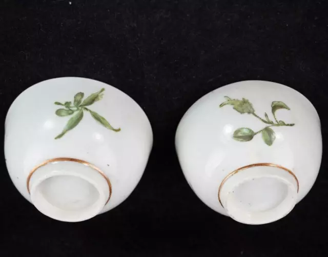 Pair Antique 18Th Century English Chelsea Derby Porcelain Teabowls Green Sprays