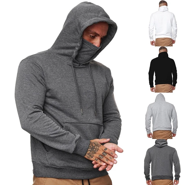 Uomo Felpa con Cappuccio Casual Solido Tasca Slim Fit Maglione Pullover Maglia
