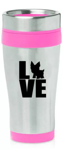 Stainless Steel Insulated 16oz Travel Mug Coffee Cup LOVE Yorkie