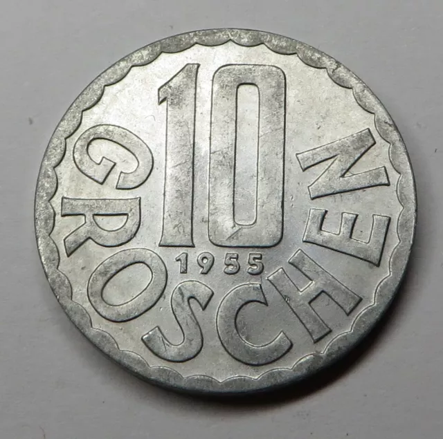 Austria 10 Groschen 1955 Aluminum KM#2878 aUNC