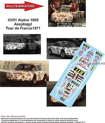 Trofeu DECALS 1/43 REF 0956 ALPINE RENAULT A110 MARQUET TOUR DE FRANCE 1972 RALLYE 
