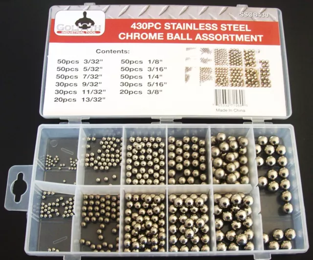 430pc GOLIATH INDUSTRIAL STAINLESS STEEL CHROME BALLS BALL BEARING ASSORTMENT