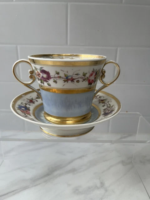 CHAMBERLAINE WORCESTER Cup&Saucer(1820年頃 STUNNING ANTIQUE CHAMBERLAIN Worcester Large Twin Handle Cup And
