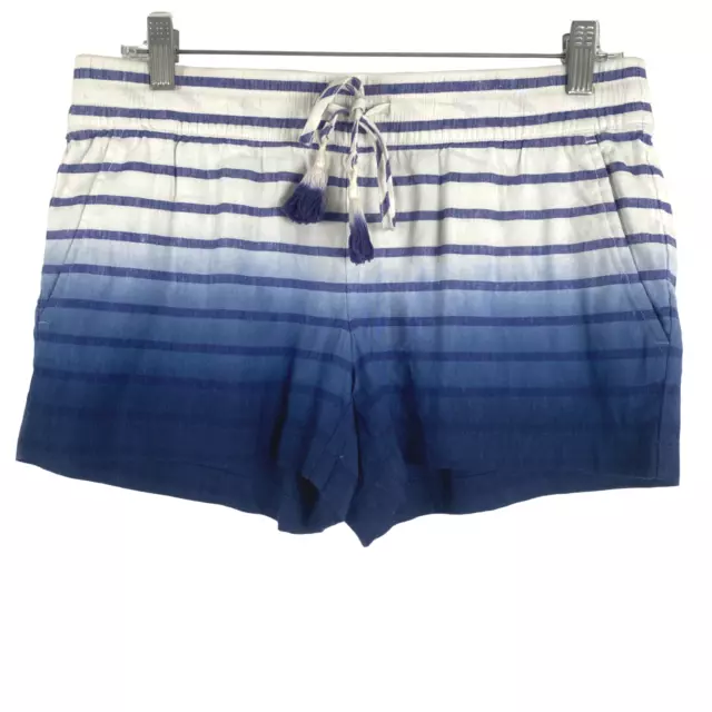 Vineyard Vines Dip Dye Stripe Pull On Shorts Linen Blend Tie Waist Women's XS
