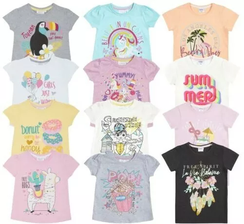 Bambine Ragazze T-Shirt Estivo Casual Maglia Manica Corta Cotone Maglietta