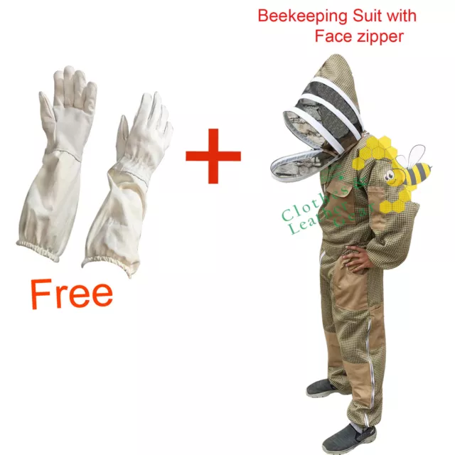 3 Layer beekeeping protective full bee suit ventilated jacket Fencing Veil Khaki