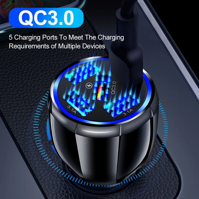 QC3.0 Auto Charger Stable Output Power Supply USB 5 Ports Auto Charger Short