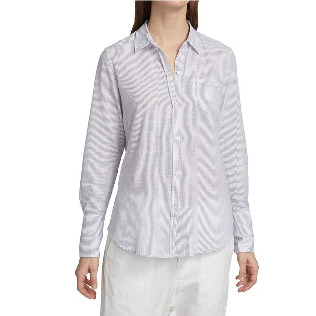 Nili Lotan Coton Voile Nl Bouton vers le Bas Tunique Chemise Rayé Imprimé S NEUF