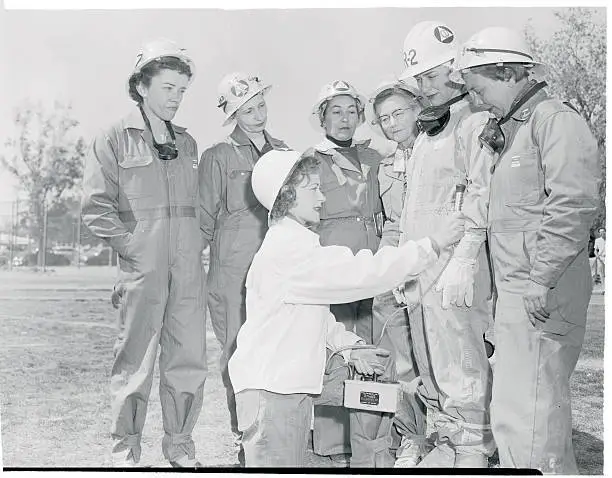 Women Volunteers Examining Testing Equipment 1955 Old Photo - Las Vegas, Nevada: