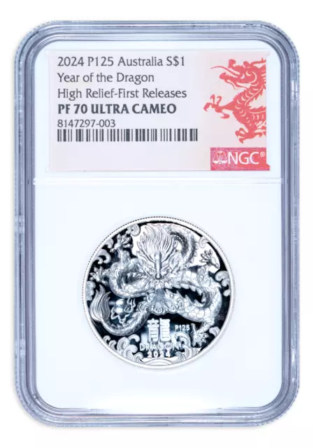 2024 Australia High Relief Lunar Dragon 1 oz Silver Coin NGC PF70 First Releases