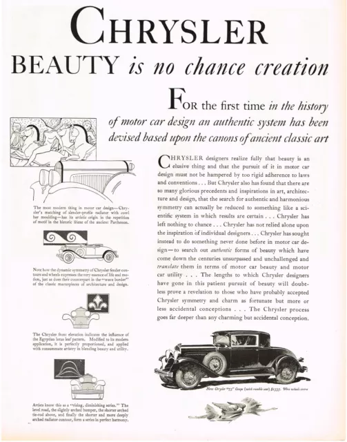 1929 BIG Original Vintage Chrysler 75 Coupe Car Automobile Art Print Ad