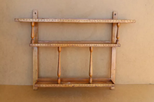 Antique Vintage Wooden Wall Shelf Stand Rack Kitchen Rustic Farmhouse 1960's.