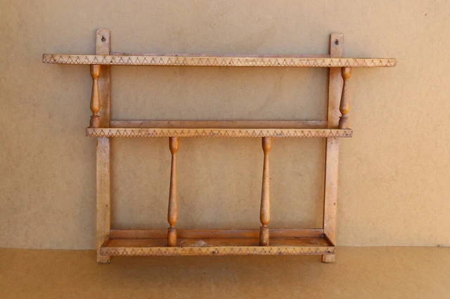 Antique Vintage Wooden Wall Shelf Stand Rack Kitchen Rustic Farmhouse 1960's.