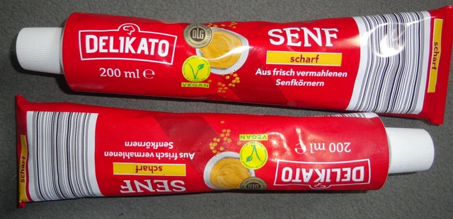 2 X SENF, Delikato, scharfer Senf, vegan, Tube a 200 ml, MHD lesen EUR ...