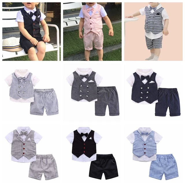 2Pcs Gentleman Summer Tuxedo Suit Baby Boys 1st Birthday Wedding Party Costume