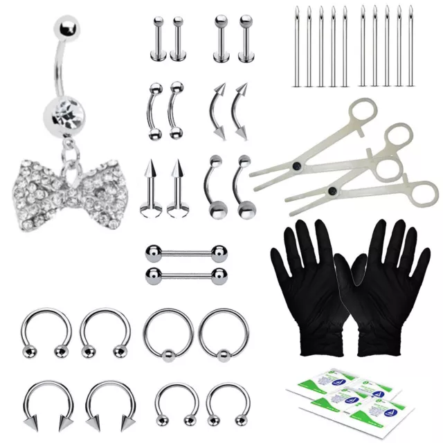 36pcs PIERCING KIT Pot Leaf Belly Rings Tongue Targus Ear Eyebrow