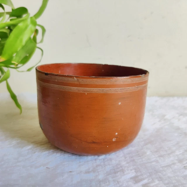 1910s Vintage Lacquered Hand Painted Straw Woven Burmese Wooden Bowl W637 2
