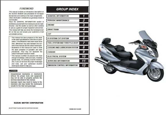 2003-2012 Suzuki Burgman AN650 / AN650A Executive Service Manual on a CD