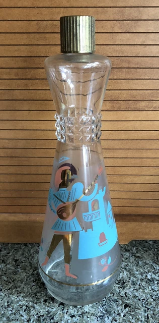 Vintage MCM Arrow Vodka Bottle - Minstrel Castle Turquoise Gold Frosted 11-1/2"