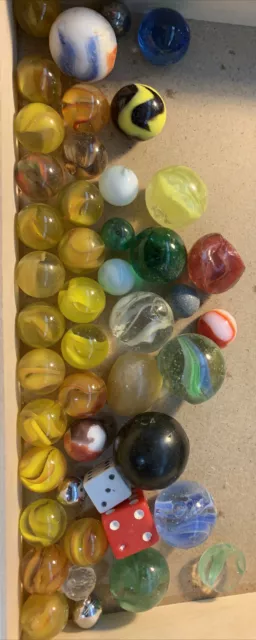 45-Mixed Bag Items SWIRL & SLAG & STRIPED OPAQUE VINTAGE MARBLES Sm-Shooter Size