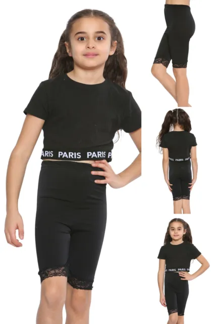 Girls Kids Black Lace Hot Pants Stretchy Cycling Shorts PE School Uniform Dance