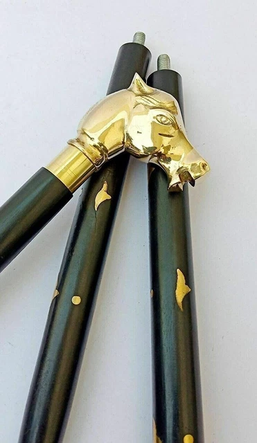 Corne à Chaussure Ancienne Long Manche Laiton, Tête De Cheval, Fabrication Coréenne