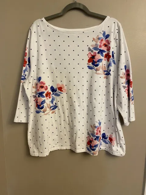 Talbots Tee Women 3X Pullover Top Floral Polka Dot 3/4 Sleeve Casual Comfy