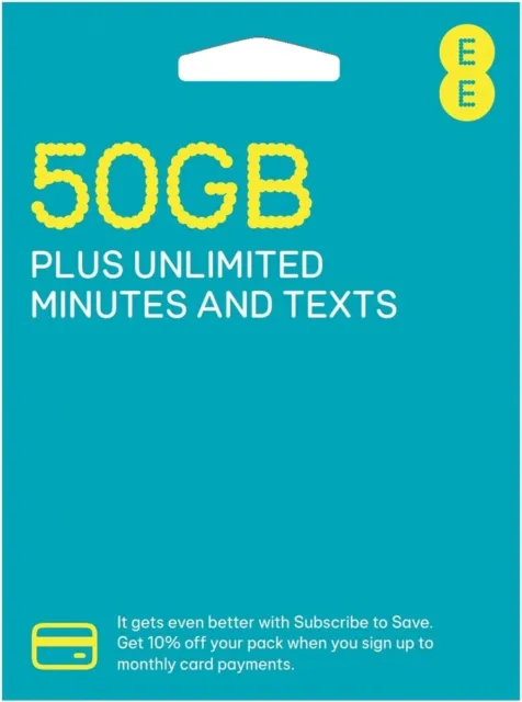 Ee 50Gb Data Sim, Data For Mifi Wifi Router Dongle Tablets Mobiles Phones & Ps4