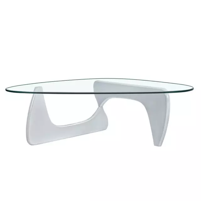 12mm Modern Coffee Table in White Solid Wood Transparent Glass Side End Table