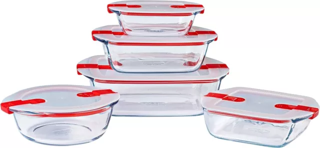 Pyrex - Cook & Heat - Lot de 5 plats en verre avec couvercles hermétiques.