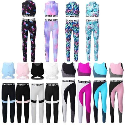 Girls Legging Sets Zipper Crop Tank Tops with Skinny Pants Tracksuits Activewear