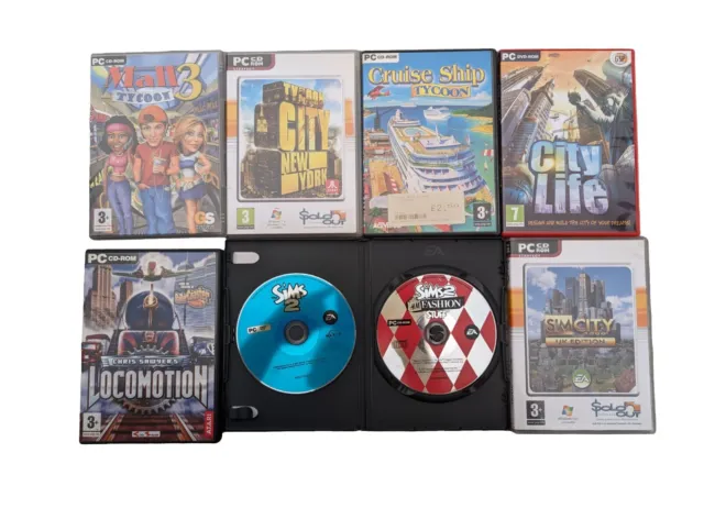 PC Game Bundle x 8 The Sims Cruise Mall Tycoon city New York CD-ROM 2006 Vintage