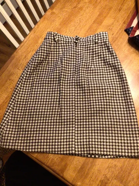 Vintage 60s Mini Skirt Herringbone Houndtooth Checker Pattern Brown & Cream