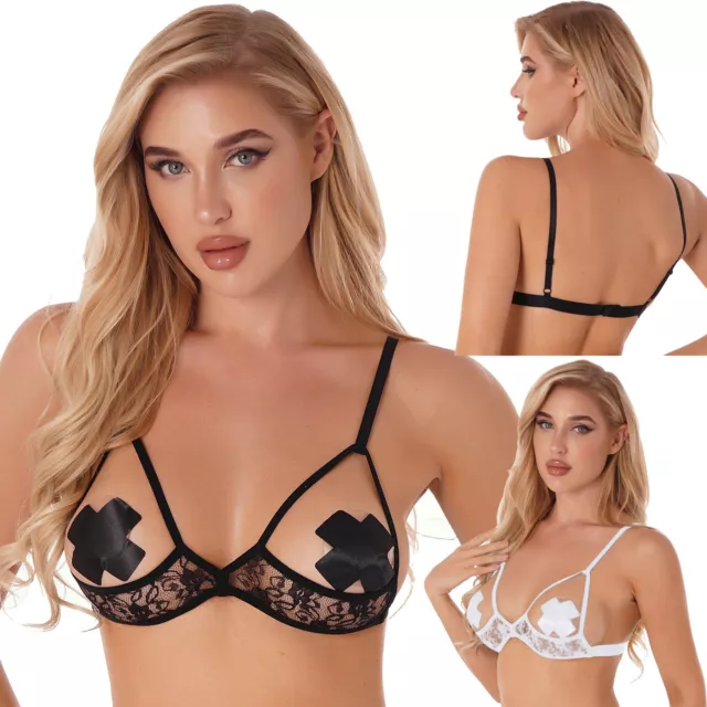 Sexy Women Sheer Mesh Bra See Through Lingerie Open cups Bralette Tops Nightclub