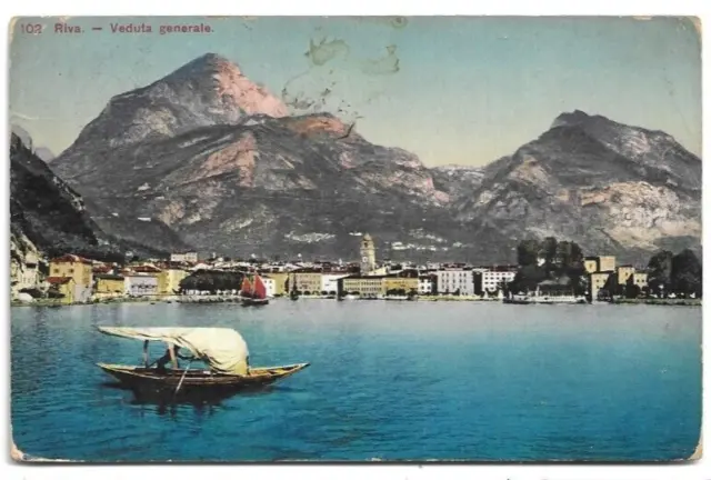 CARTOLINA LAGO DI GARDA ,RIVA - VEDUTA GENERALE viaggiata 1914