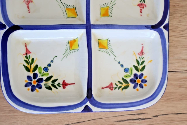 Plat à 4 compartiments en faïence décor fleuri/Assiette collection