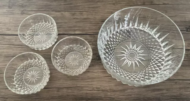 Vintage Arcoroc Diamant Salad Dessert 4 Bowl Set Made in France