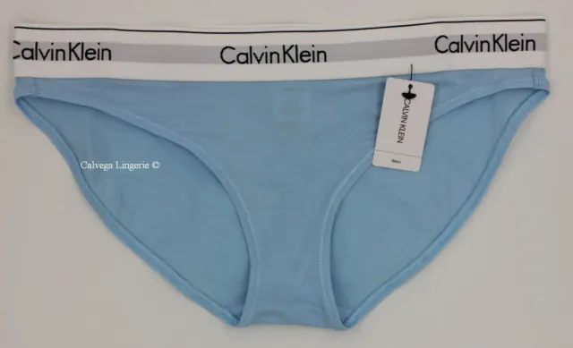 NWT Calvin Klein F3787 "Modern" Logo Cotton Bikini, Baby Blue / White (450)