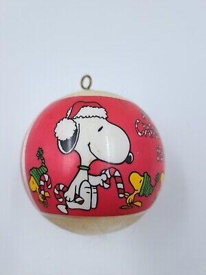 Vintage Christmas Ornament Peanuts Snoopy Woodstock Satin Ball Spun 1979